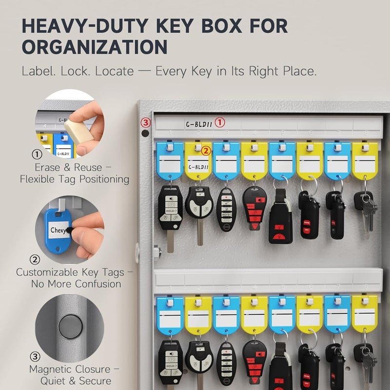 WeHere 48 Key Lock Box Wall Mount use Combination/Key Unlock, Key Cabinet with Key Label, App Key Directory ERP, Key Safe Security Storage Lockbox for Valets, Hotels, Car, House Keys - Image 3